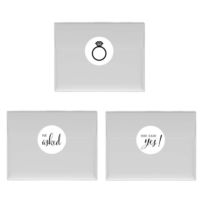 Andaz Press Chocolate Drop Labels Stickers, Wedding He Asked She Said Yes!, White, 216-Pack, for Bridal Shower Engagement Kisses Party Favors Decor - Image 3